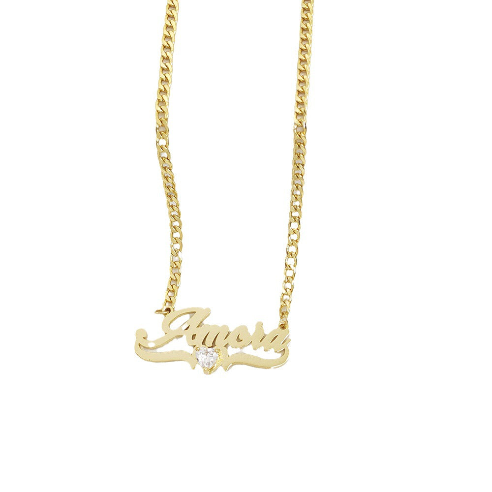 Custom Heart Gem Name Necklace Set