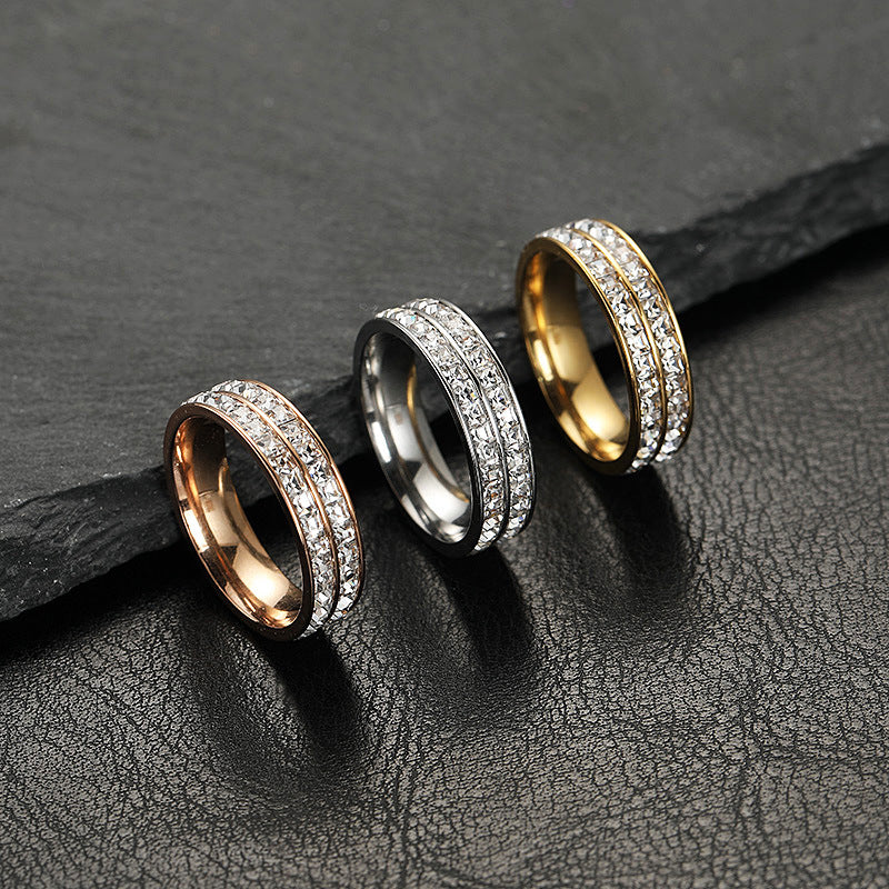 Women's Simple Stainless Steel Zircon Ring (Single/Dual Row)