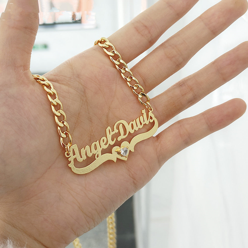Custom Heart Gem Name Necklace Set