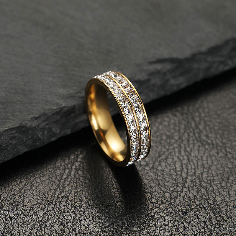 Women's Simple Stainless Steel Zircon Ring (Single/Dual Row)