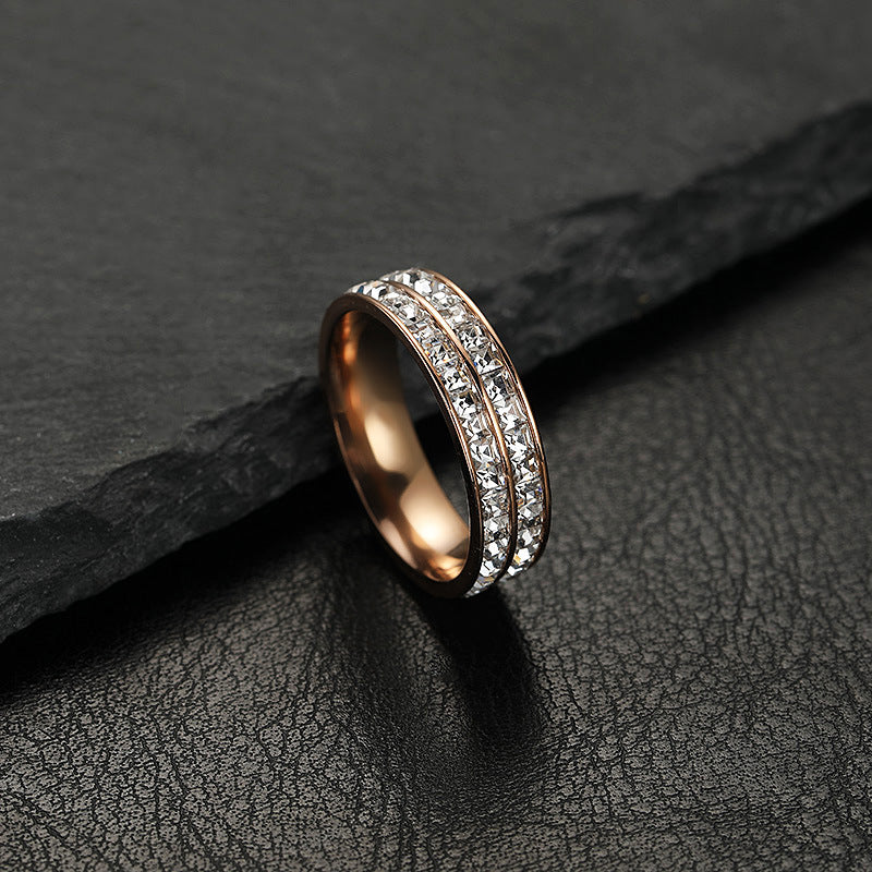 Women's Simple Stainless Steel Zircon Ring (Single/Dual Row)